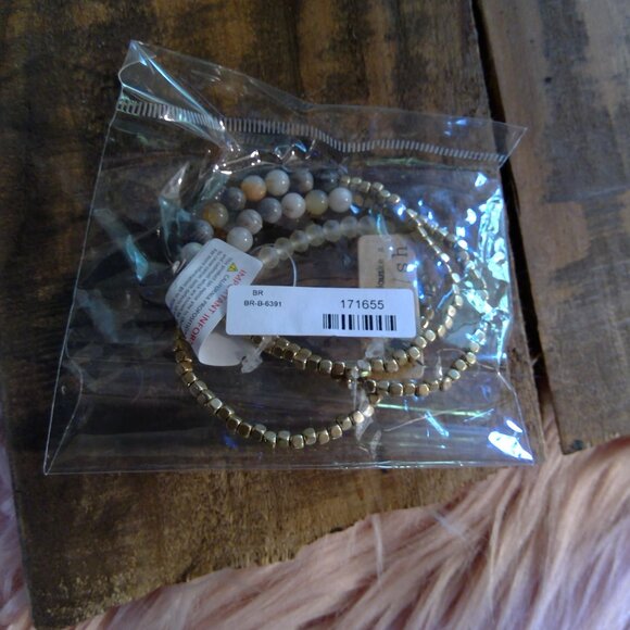 Make a Wish: 3 Gold Beaded Bracelets with Semi-Precious Stones - Picture 3 of 3